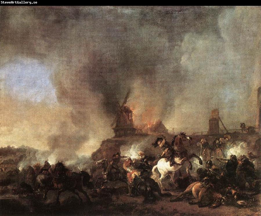 WOUWERMAN, Philips Cavalry Battle in front of a Burning Mill tfur